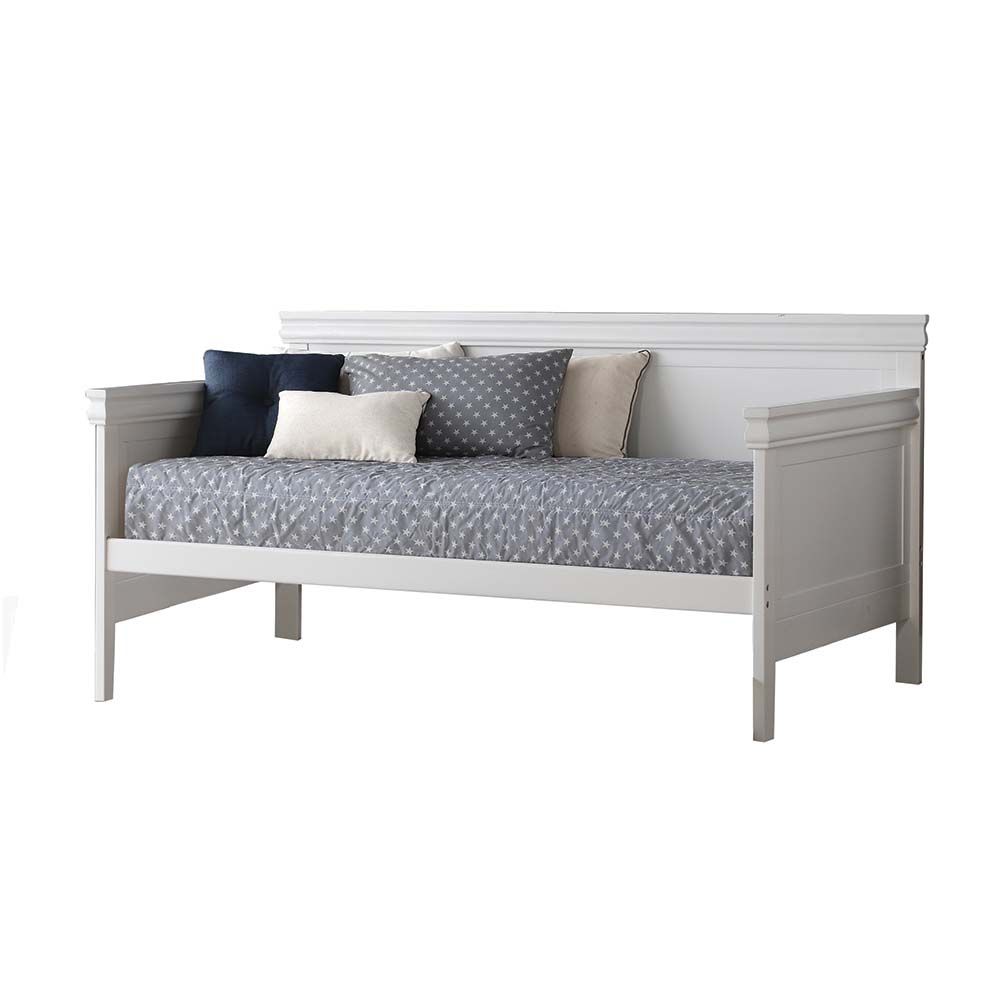 Benjara Piya Transitional Wooden Day Bed with Beveled Edges, White