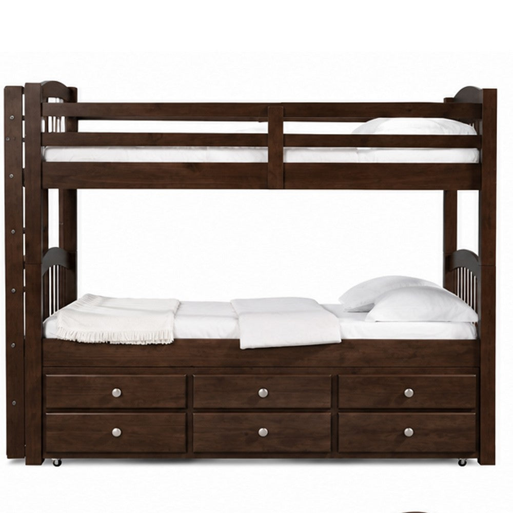 ACME Wooden Twin/Twin Bunk Bed & Trundle with 3 Drawers, Brown