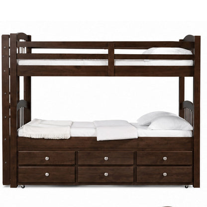 ACME Wooden Twin/Twin Bunk Bed & Trundle with 3 Drawers, Brown