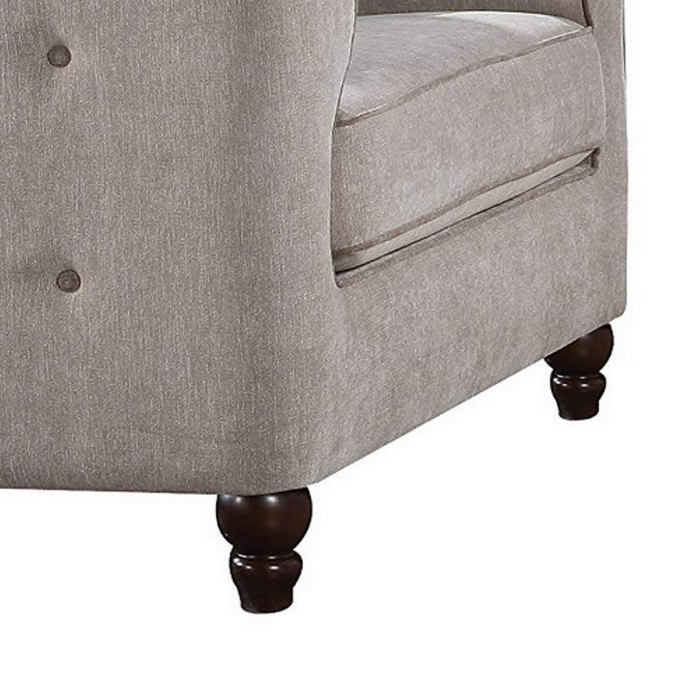 Benzara Fabric Upholstery Chair With Button Tufted Backrest And Sides, Light Gray