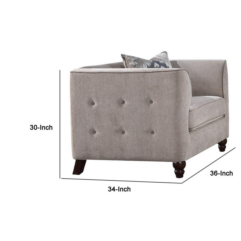 Benzara Fabric Upholstery Chair With Button Tufted Backrest And Sides, Light Gray