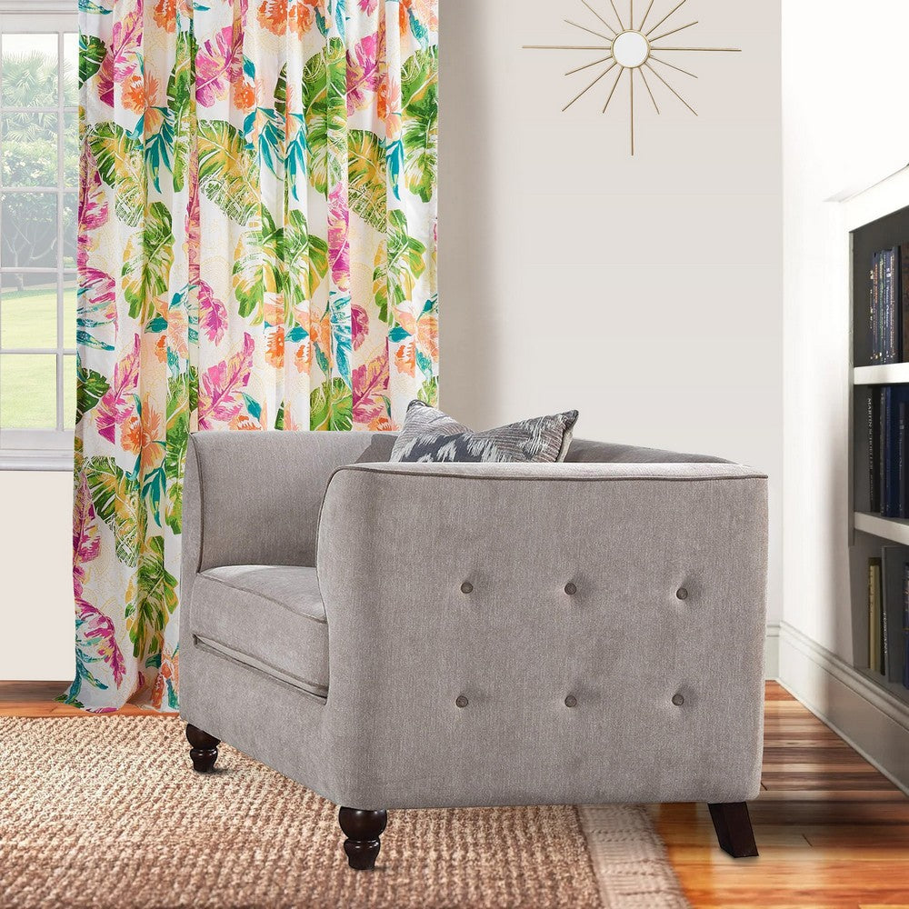 Benzara Fabric Upholstery Chair With Button Tufted Backrest And Sides, Light Gray