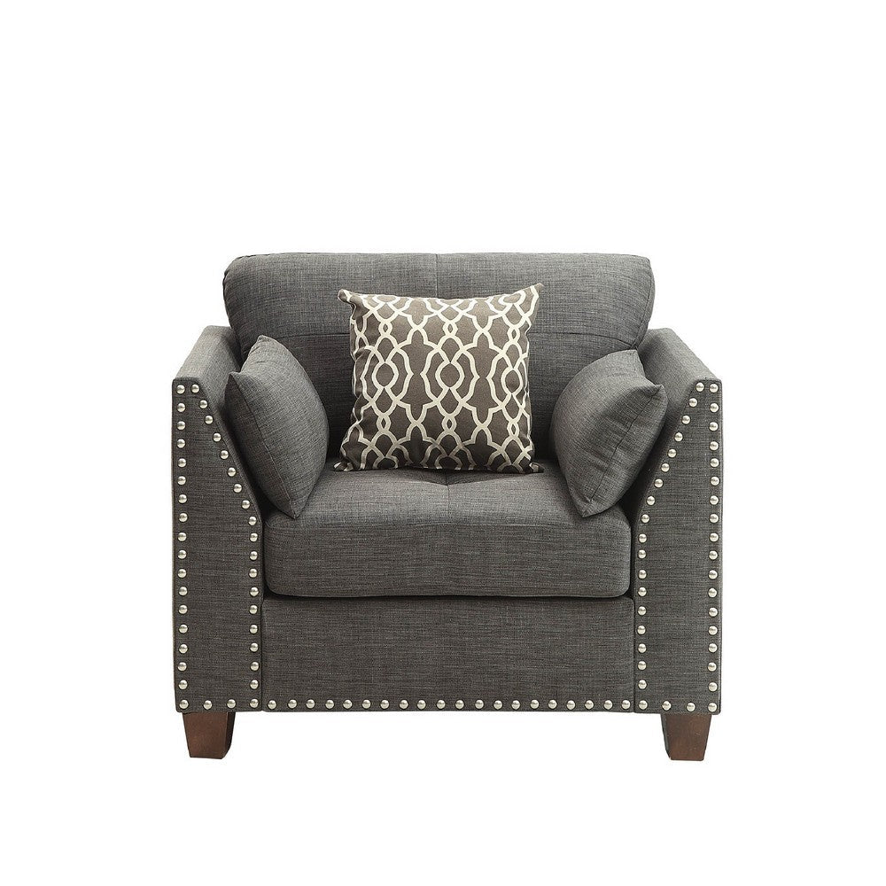 Benzara 34 Inch Wide Nailhead Fabric Upholstered Accent Chair, Gray
