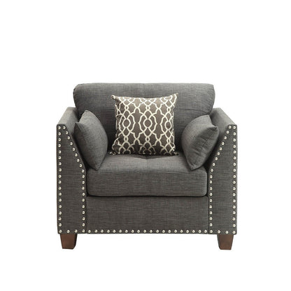 Benzara 34 Inch Wide Nailhead Fabric Upholstered Accent Chair, Gray