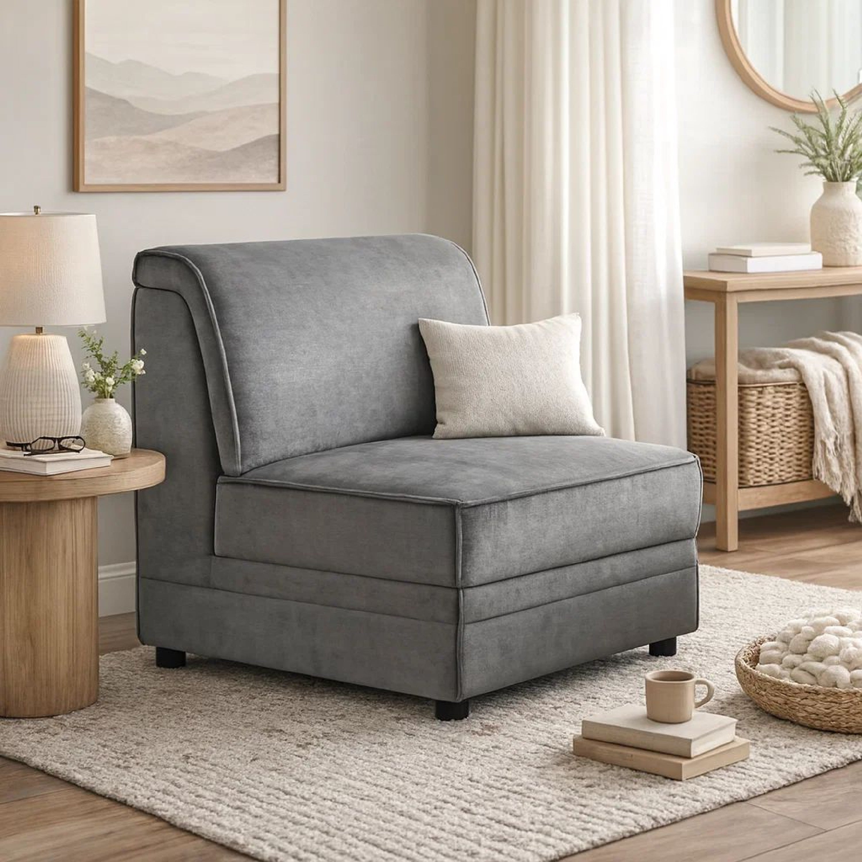 ACME Bois Armless Chair (Reversible), Gray Velvet