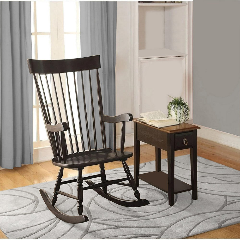 Benzara Traditional Style Wooden Rocking Chair with Contoured Seat, Black