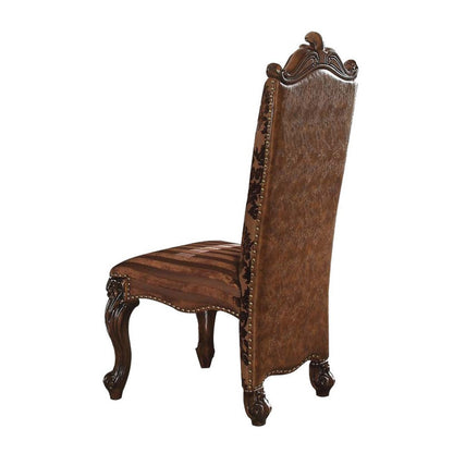 Benzara 27 Inch Wide Side Chair, Faux Leather, Set of 2, Brown