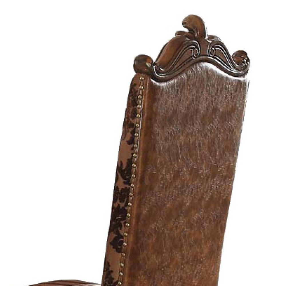 Benzara 27 Inch Wide Side Chair, Faux Leather, Set of 2, Brown