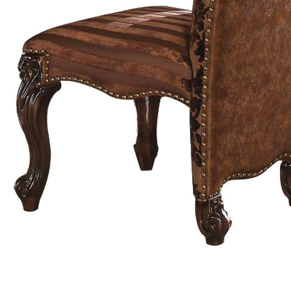 Benzara 27 Inch Wide Side Chair, Faux Leather, Set of 2, Brown