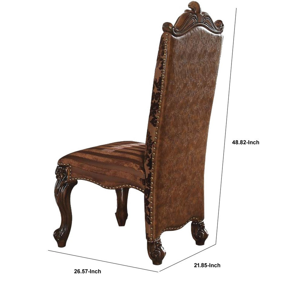Benzara 27 Inch Wide Side Chair, Faux Leather, Set of 2, Brown