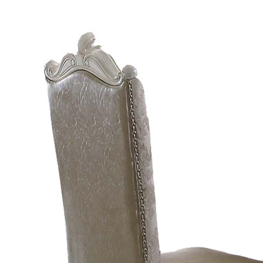Benzara 27 Inch Wide Dining Side Chair, Faux Leather, Set of 2, White