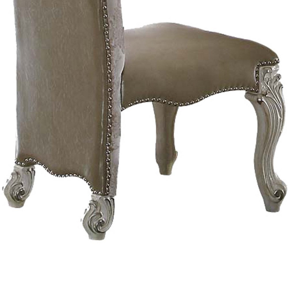 Benzara 27 Inch Wide Dining Side Chair, Faux Leather, Set of 2, White