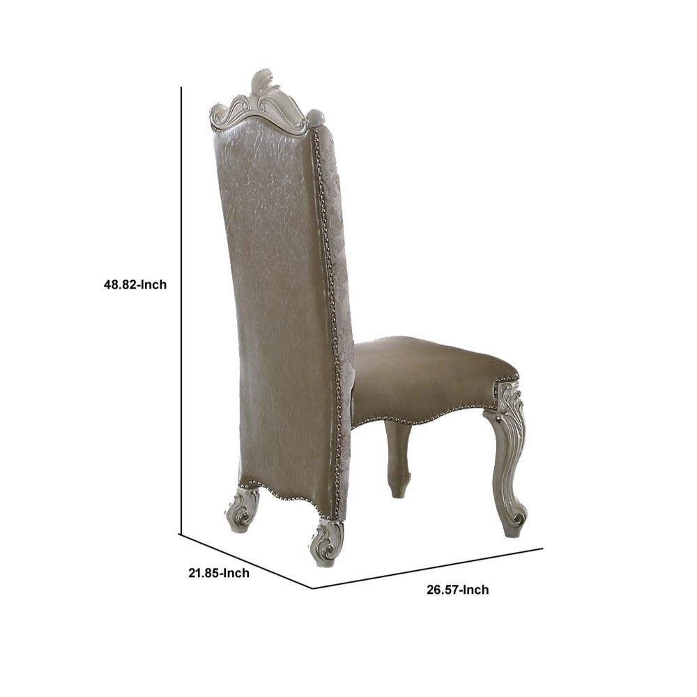 Benzara 27 Inch Wide Dining Side Chair, Faux Leather, Set of 2, White