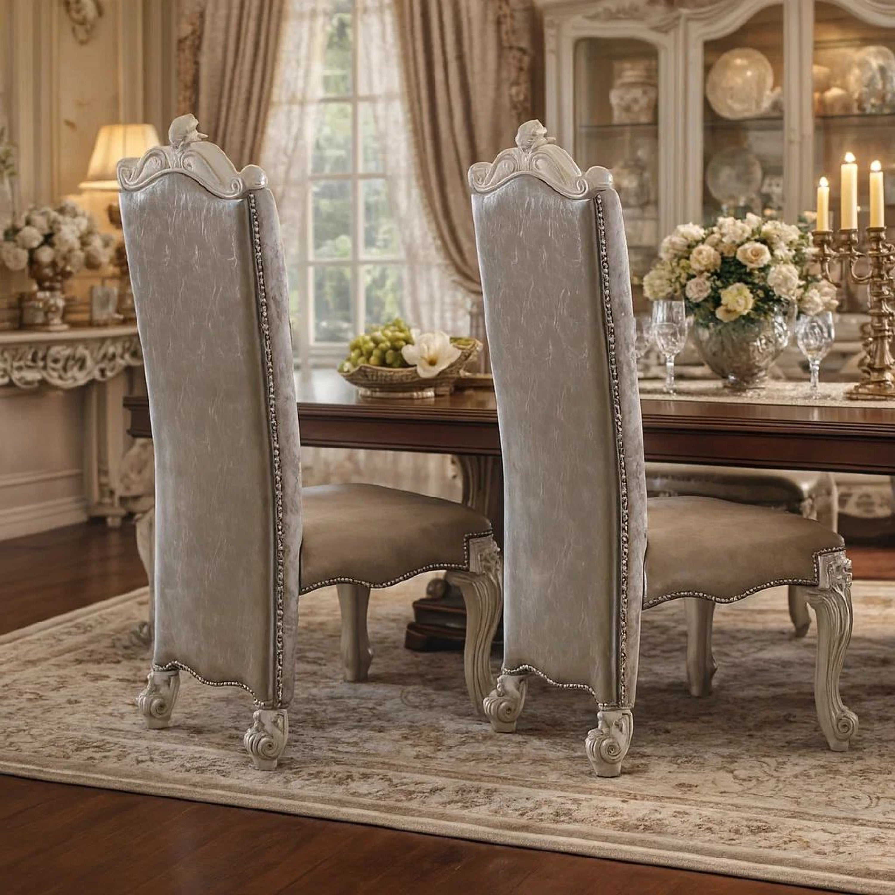 Benzara 27 Inch Wide Dining Side Chair, Faux Leather, Set of 2, White
