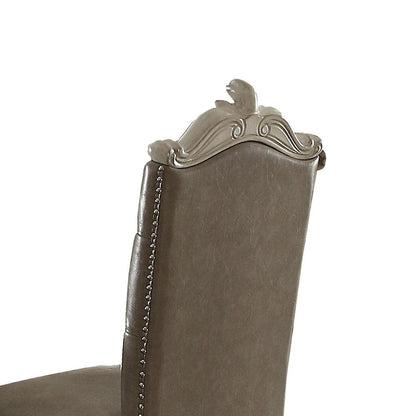 Benzara Faux Leather Upholstered Wooden Counter Height Chair with Nail head Trim, Gray And White, Set of Two