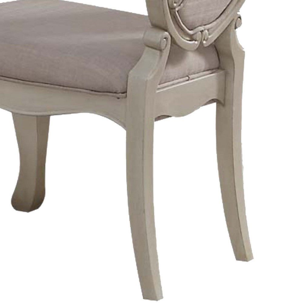 Benzara 26 Inch Wide Upholstered Dining Side Chair, Set of 2, White