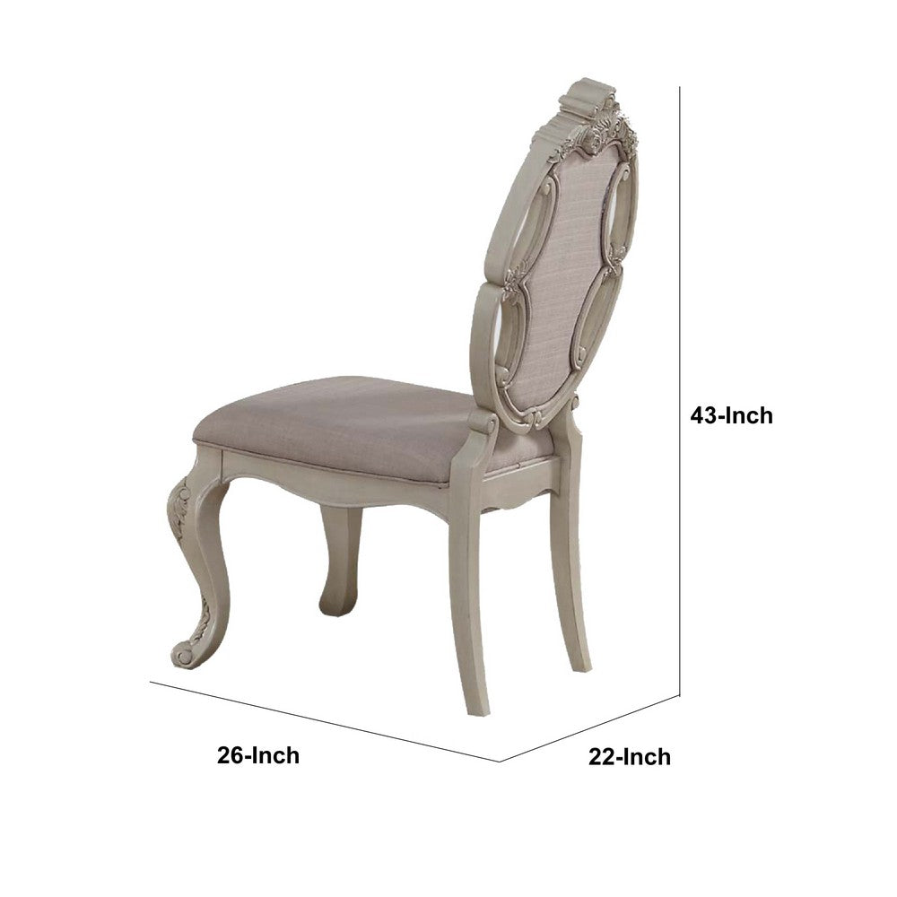 Benzara 26 Inch Wide Upholstered Dining Side Chair, Set of 2, White