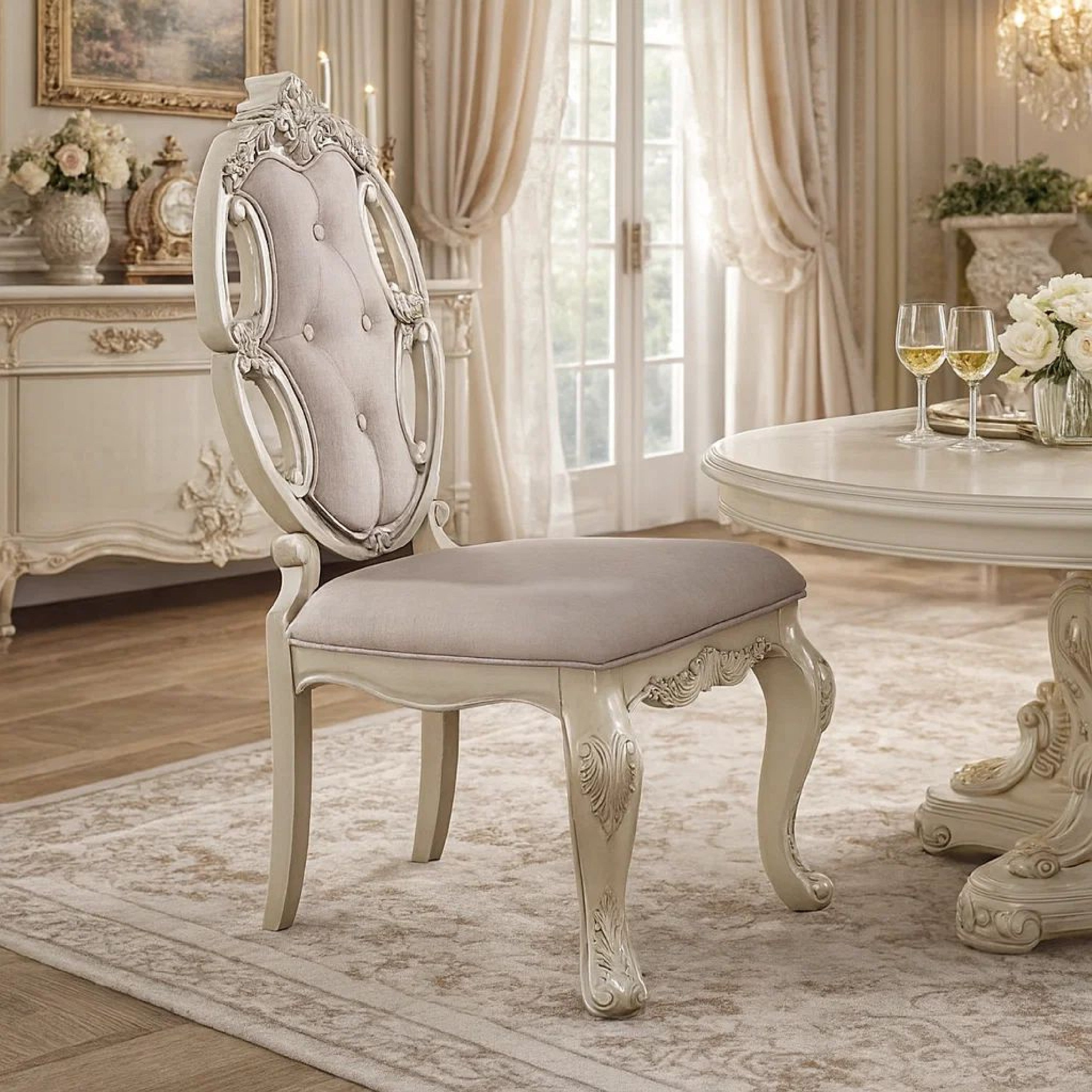Benzara 26 Inch Wide Upholstered Dining Side Chair, Set of 2, White