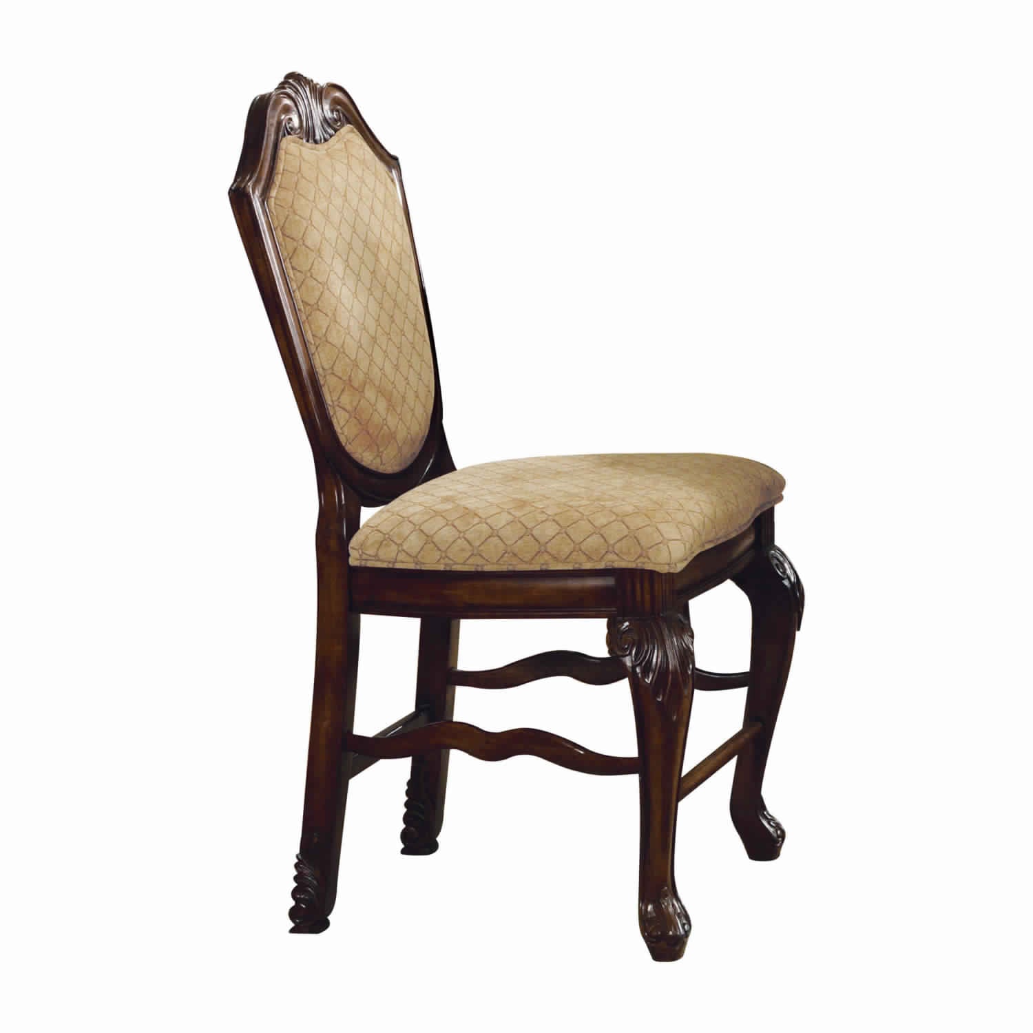 Benzara Wooden Counter Height Chair with Fabric Upholstered Seat And Back, Brown And Beige, Set of Two