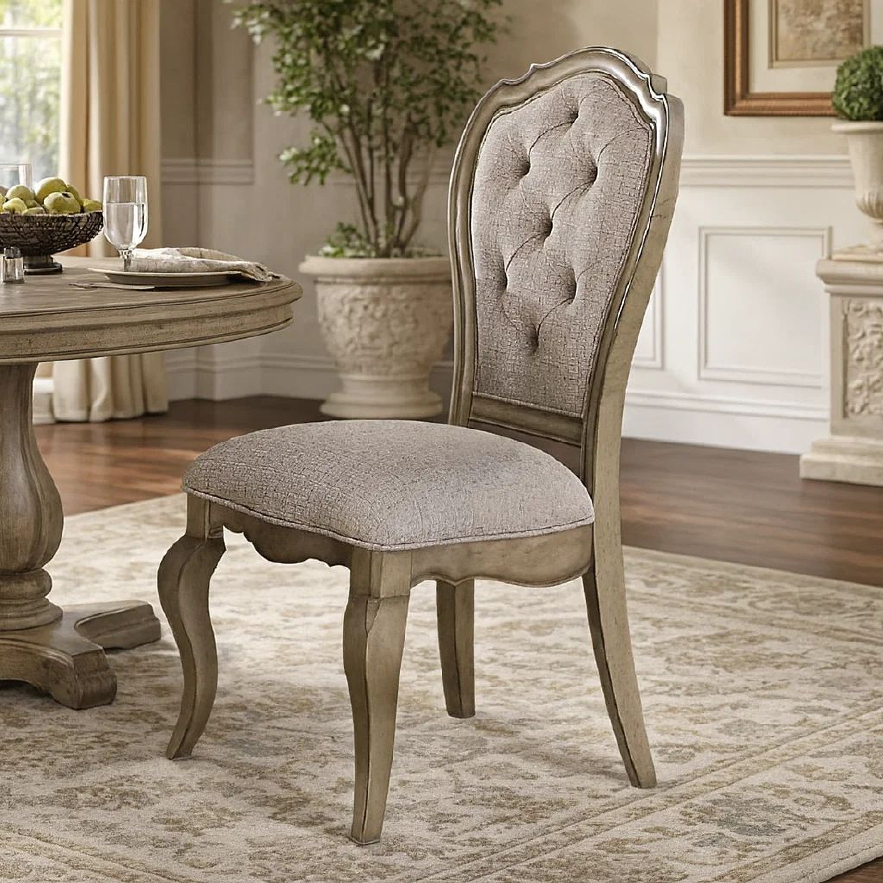 Benzara Button Tufted Upholstered Dining Side Chair, Set of 2, Beige