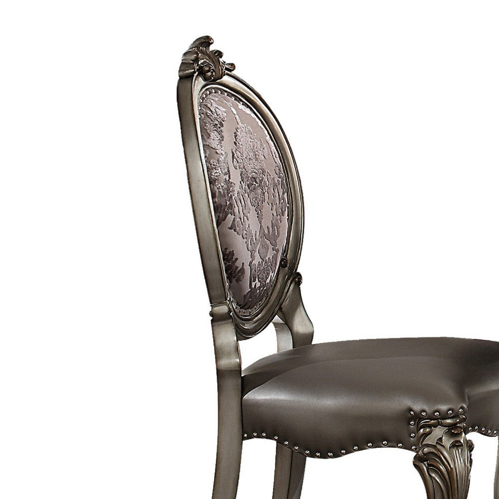 Benzara Dining Chair, Vegan Leather, Cabriole Legs, Set of 2, Silver