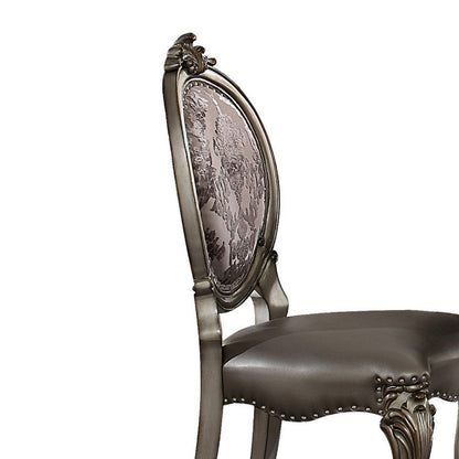 Benzara Dining Chair, Vegan Leather, Cabriole Legs, Set of 2, Silver