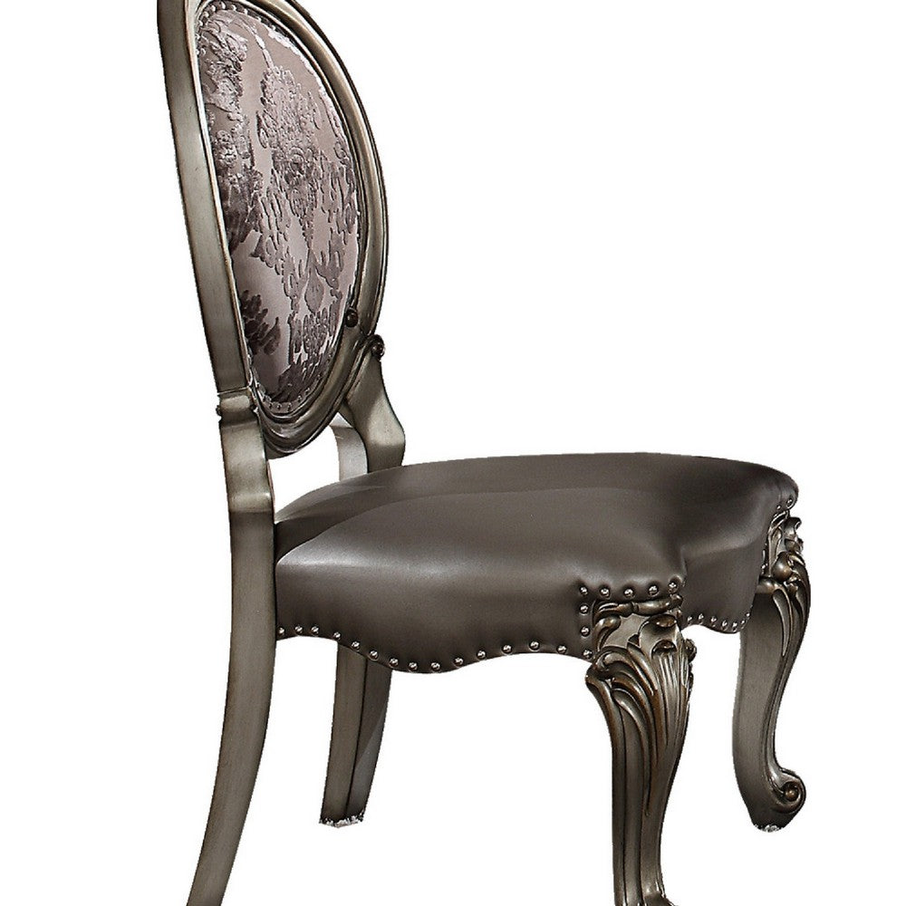 Benzara Dining Chair, Vegan Leather, Cabriole Legs, Set of 2, Silver