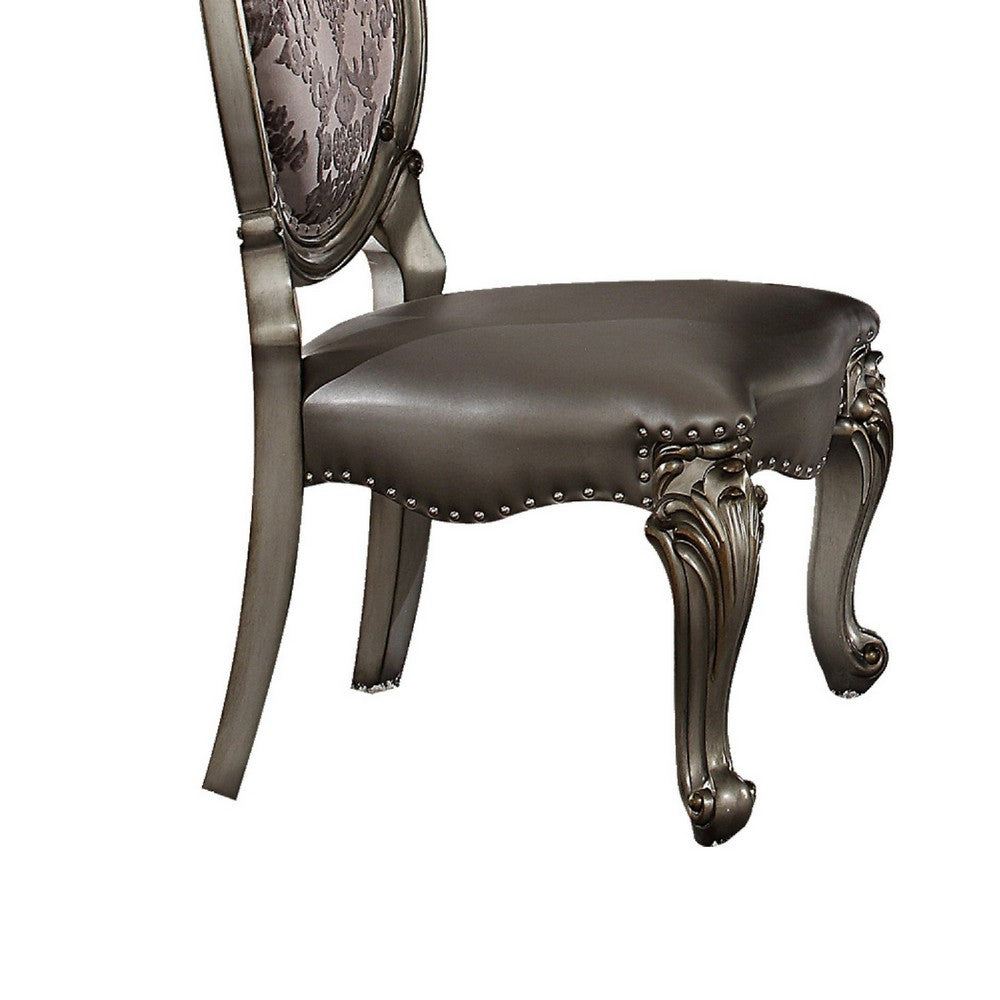 Benzara Dining Chair, Vegan Leather, Cabriole Legs, Set of 2, Silver