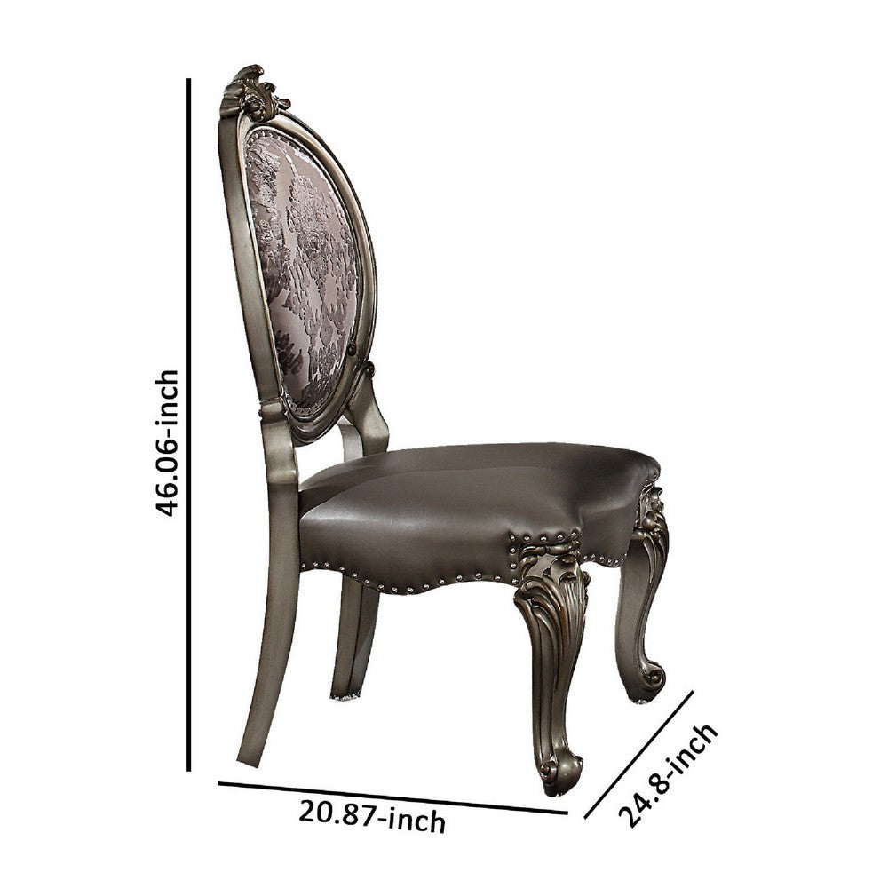 Benzara Dining Chair, Vegan Leather, Cabriole Legs, Set of 2, Silver