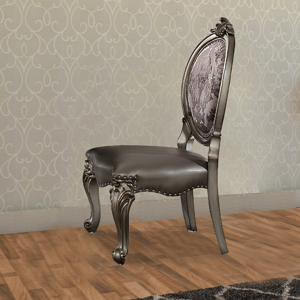 Benzara Dining Chair, Vegan Leather, Cabriole Legs, Set of 2, Silver