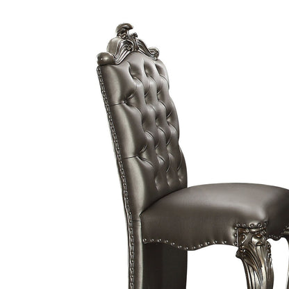 Benzara Leatherette Upholstered Wooden Counter Height Chair with Cabriole Legs, Silver, Set of Two