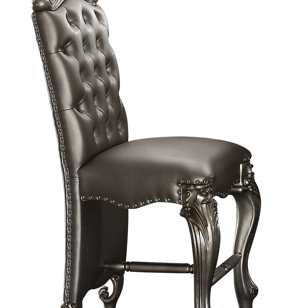Benzara Leatherette Upholstered Wooden Counter Height Chair with Cabriole Legs, Silver, Set of Two