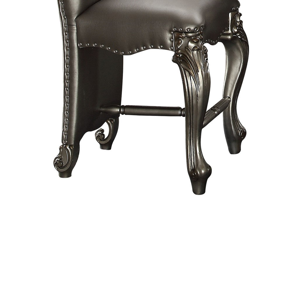 Benzara Leatherette Upholstered Wooden Counter Height Chair with Cabriole Legs, Silver, Set of Two