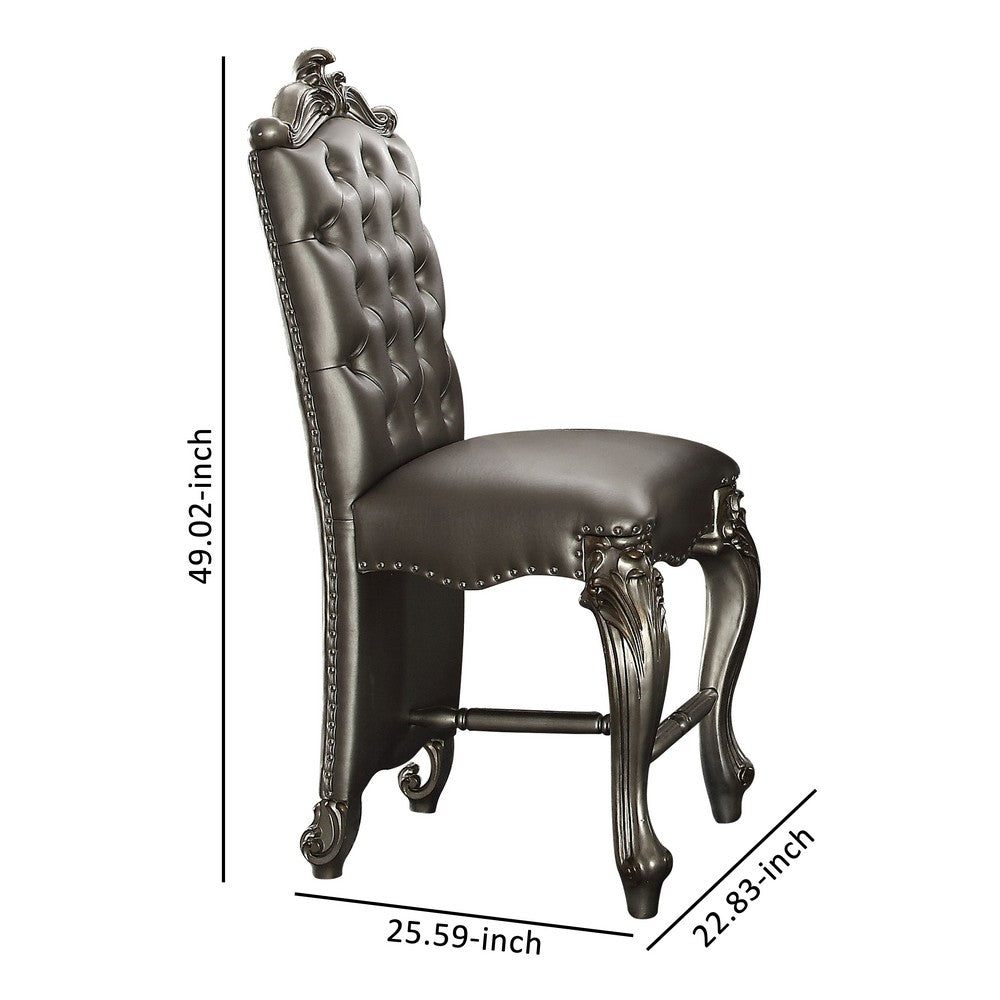 Benzara Leatherette Upholstered Wooden Counter Height Chair with Cabriole Legs, Silver, Set of Two