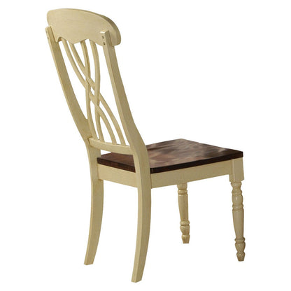 Benzara Wooden Side Chair with Overlapped Design Back And Scoop Seat, White And Brown, Set of Two