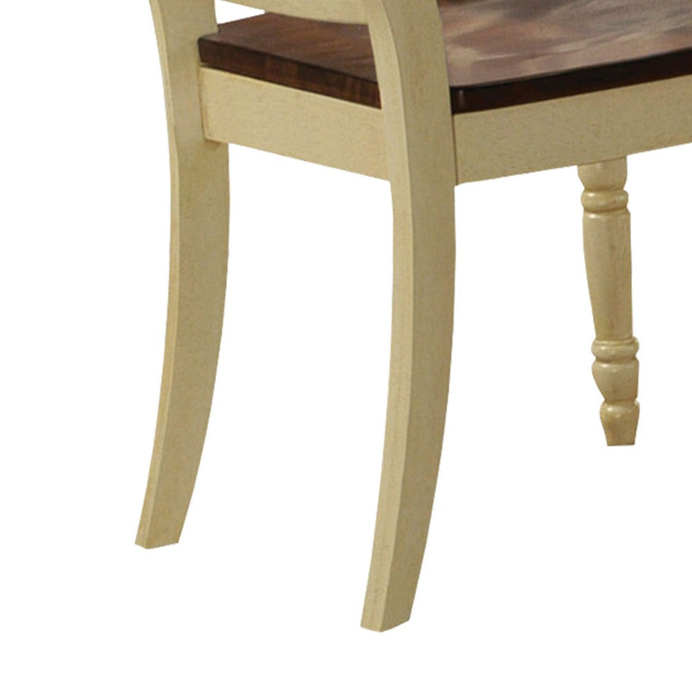 Benzara Wooden Side Chair with Overlapped Design Back And Scoop Seat, White And Brown, Set of Two
