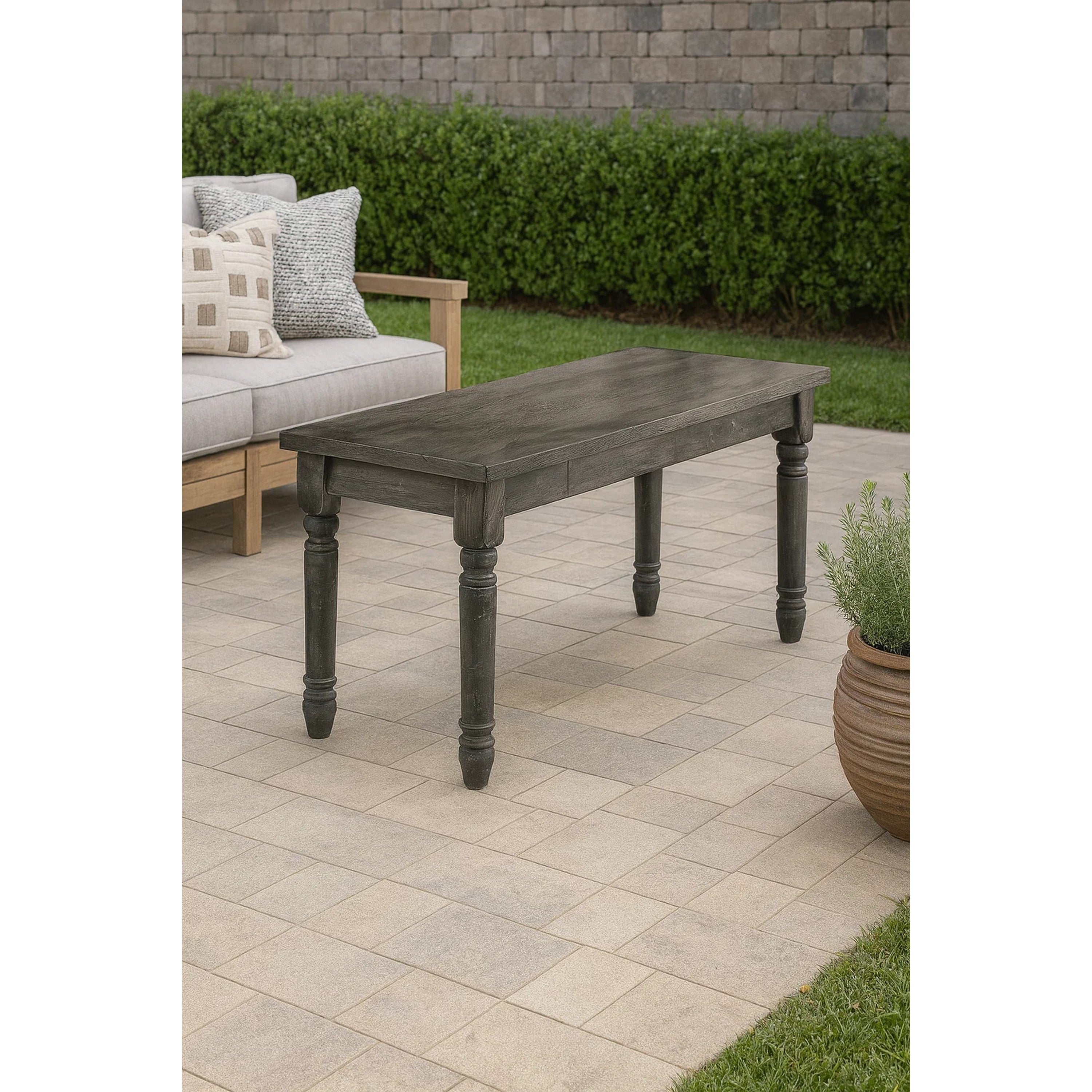 Benzara Transitional Style Wood Bench with Turned Legs, Gray
