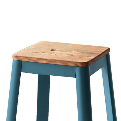 Benzara Industrial Style Metal Frame And Wooden Bar Stool, Brown And Blue