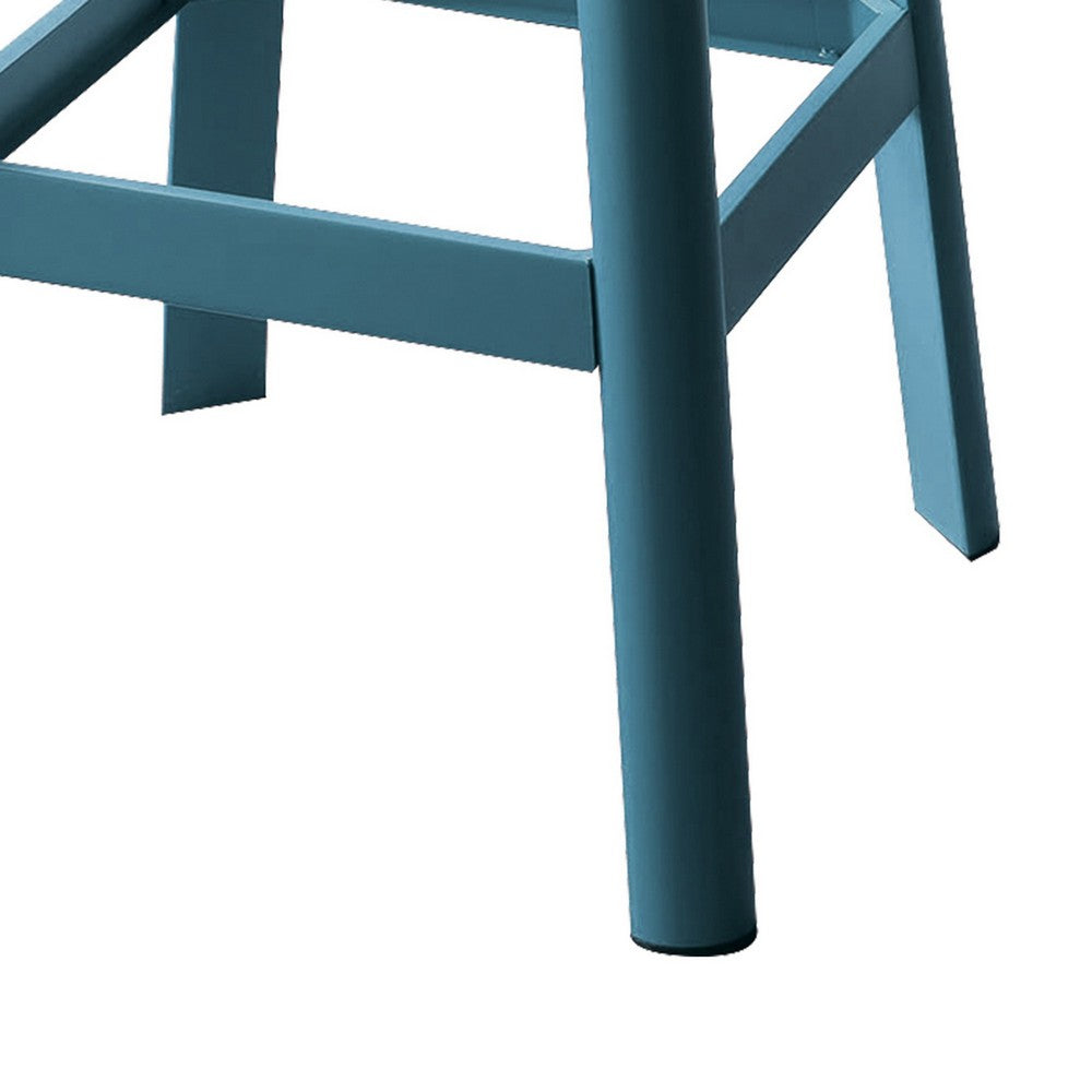 Benzara Industrial Style Metal Frame And Wooden Bar Stool, Brown And Blue