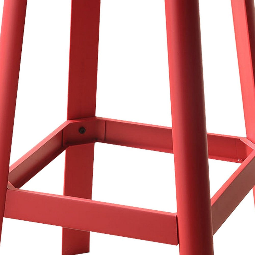 Benzara Industrial Style Metal Frame And Wooden Bar Stool, Brown And Red