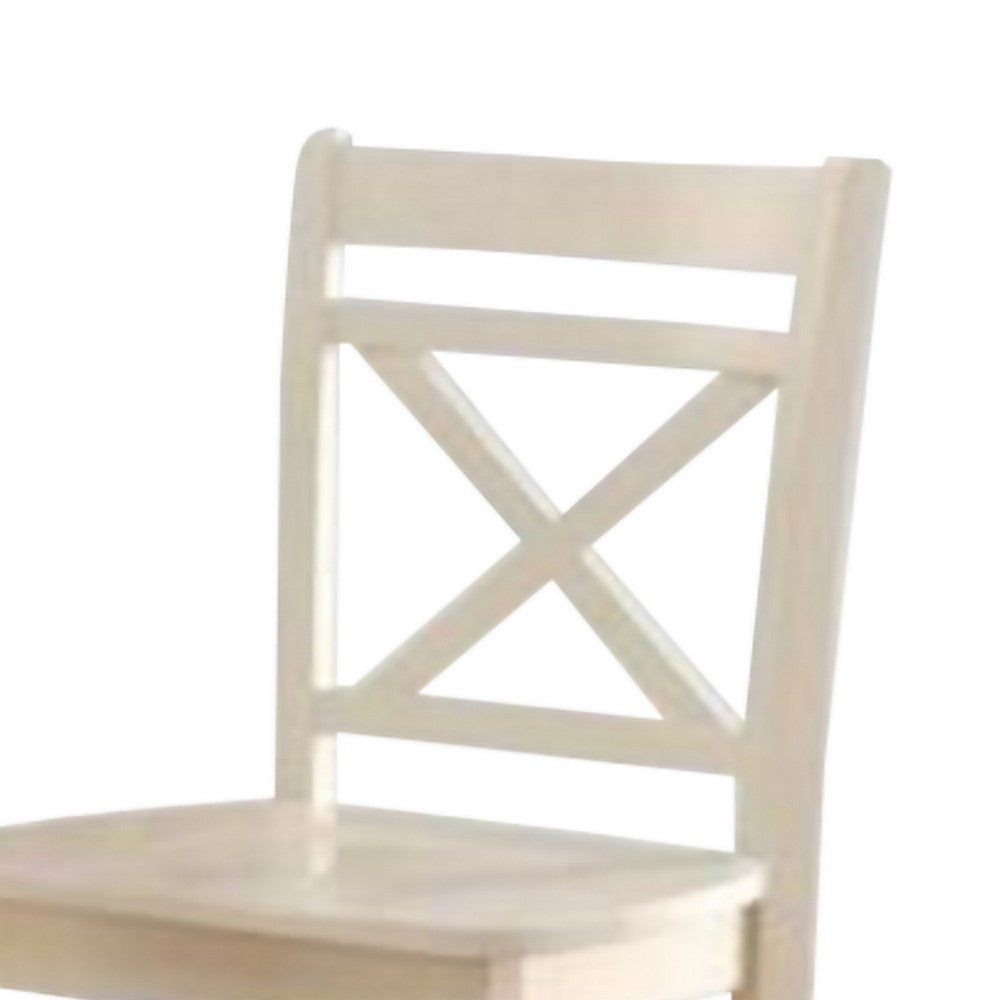 Benzara Transitional style Wooden Counter Height Chair with Cross Back, Set of 2, Cream