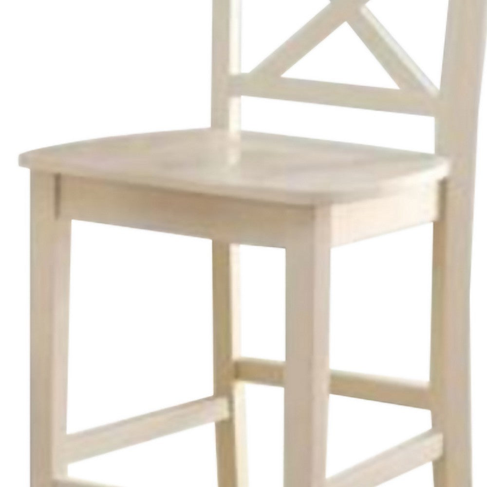 Benzara Transitional style Wooden Counter Height Chair with Cross Back, Set of 2, Cream