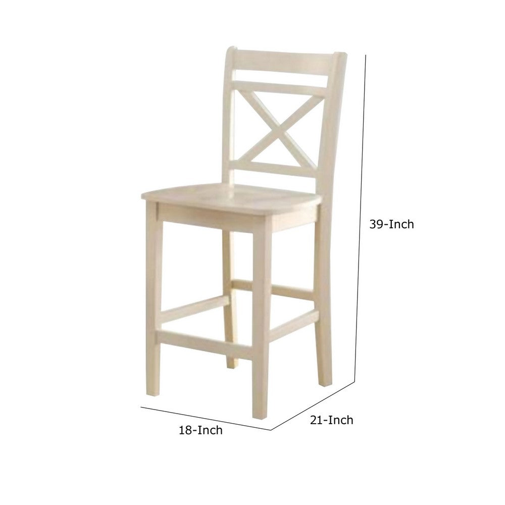 Benzara Transitional style Wooden Counter Height Chair with Cross Back, Set of 2, Cream