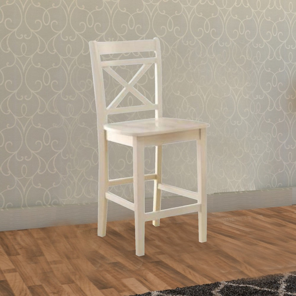 Benzara Transitional style Wooden Counter Height Chair with Cross Back, Set of 2, Cream