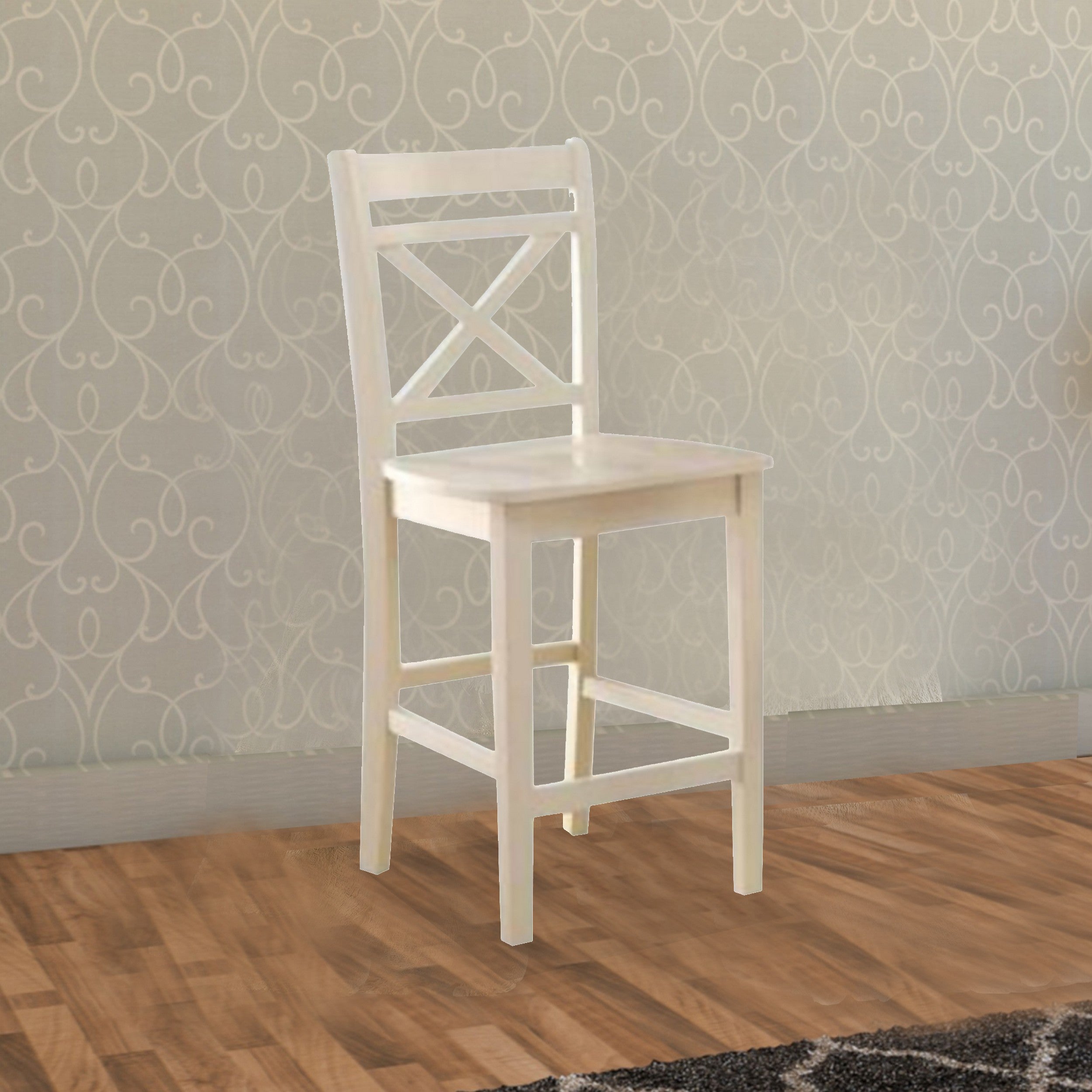 Benzara Transitional style Wooden Counter Height Chair with Cross Back, Set of 2, Cream