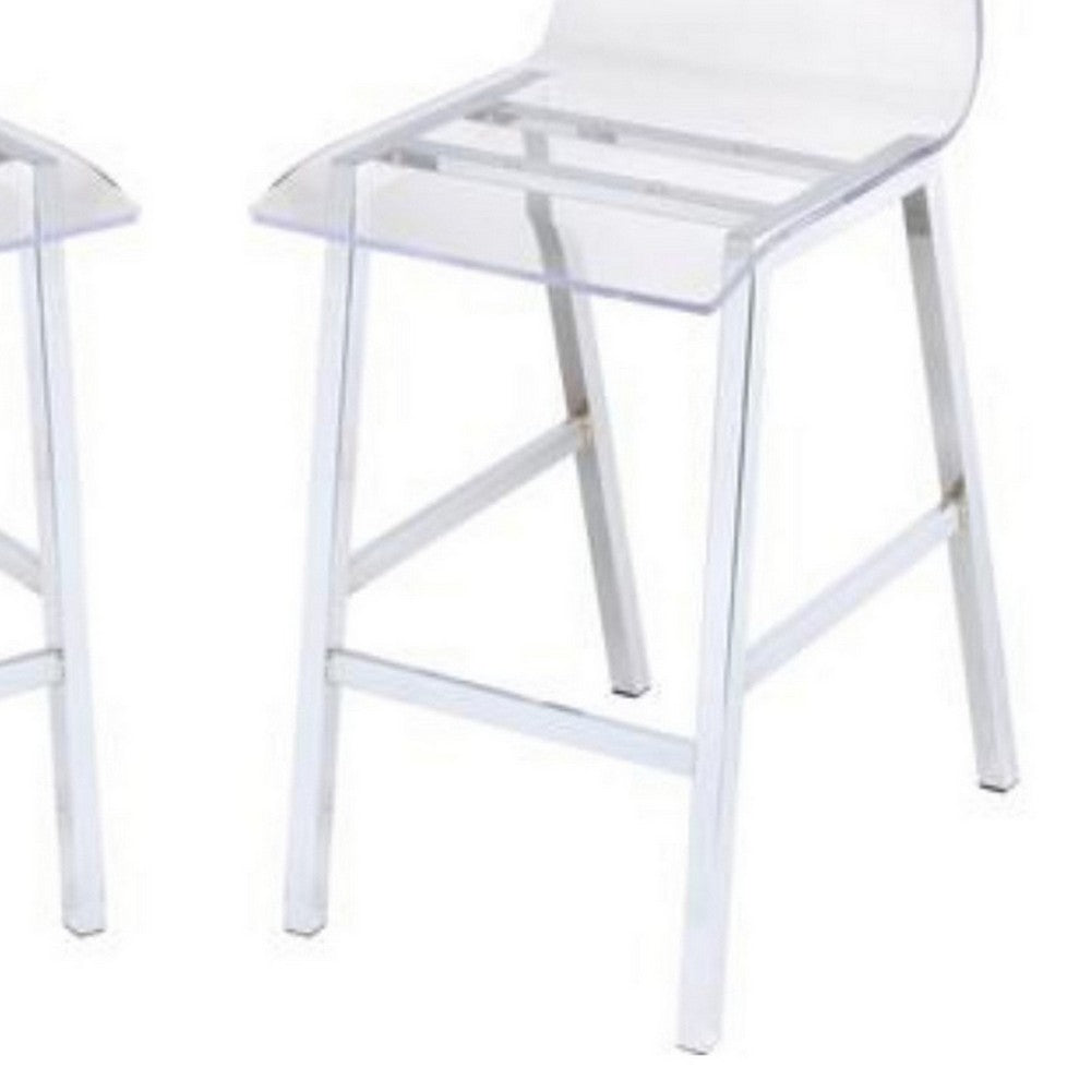 Benzara Counter Height Dining Chair Clear Acrylic, Chrome, Set of 2