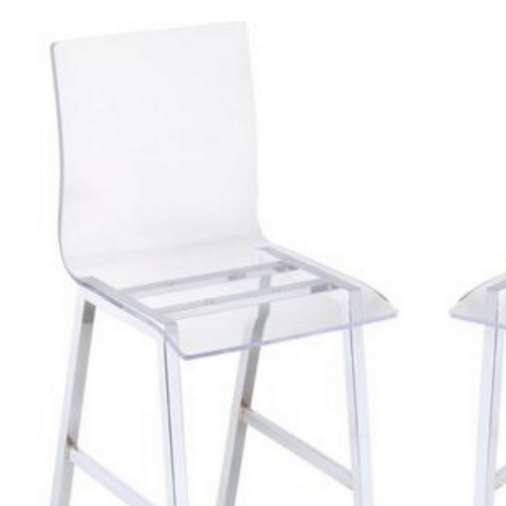 Benzara Counter Height Dining Chair Clear Acrylic, Chrome, Set of 2