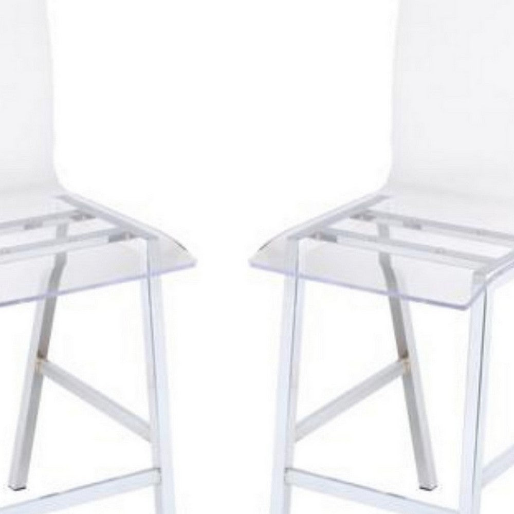 Benzara Counter Height Dining Chair Clear Acrylic, Chrome, Set of 2