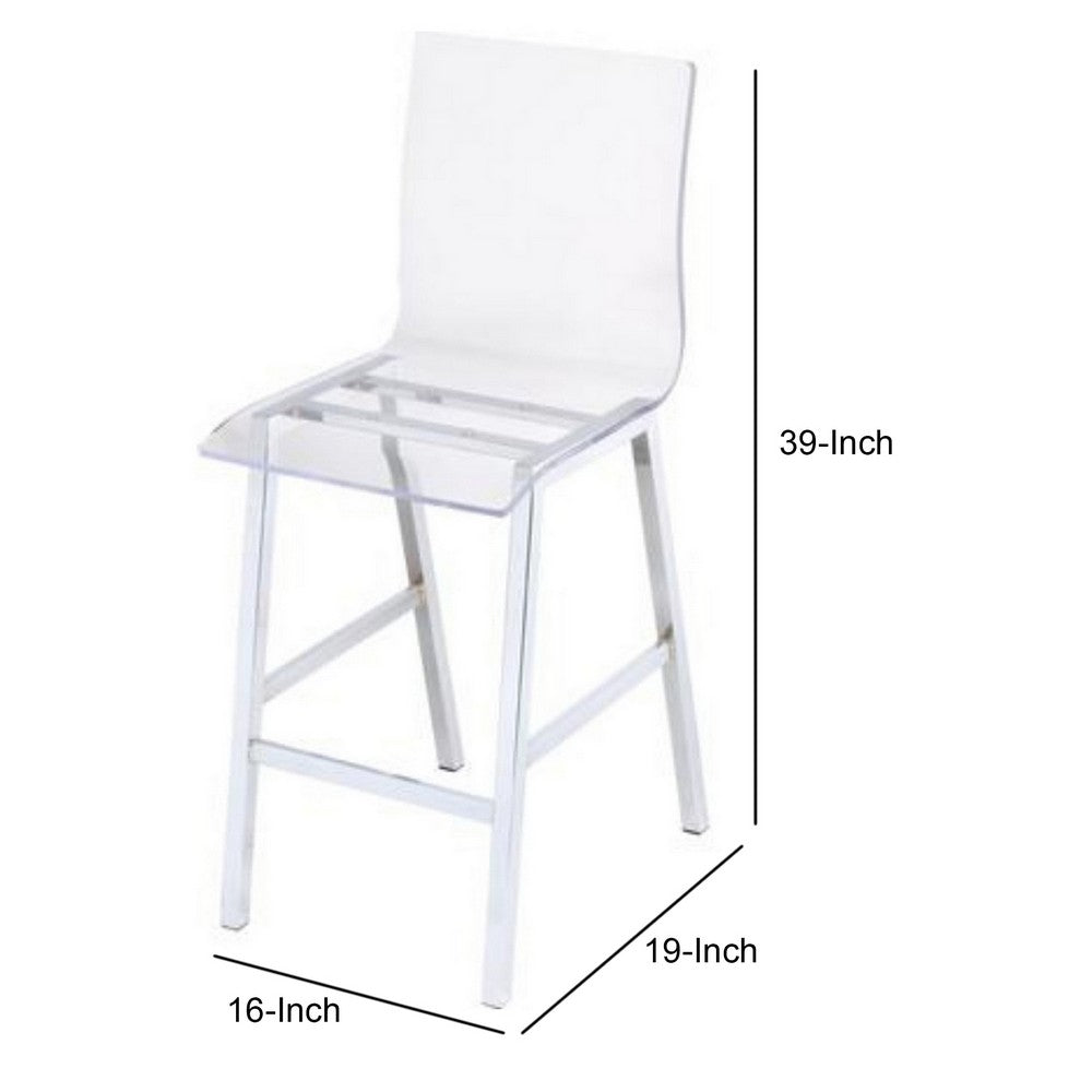 Benzara Counter Height Dining Chair Clear Acrylic, Chrome, Set of 2