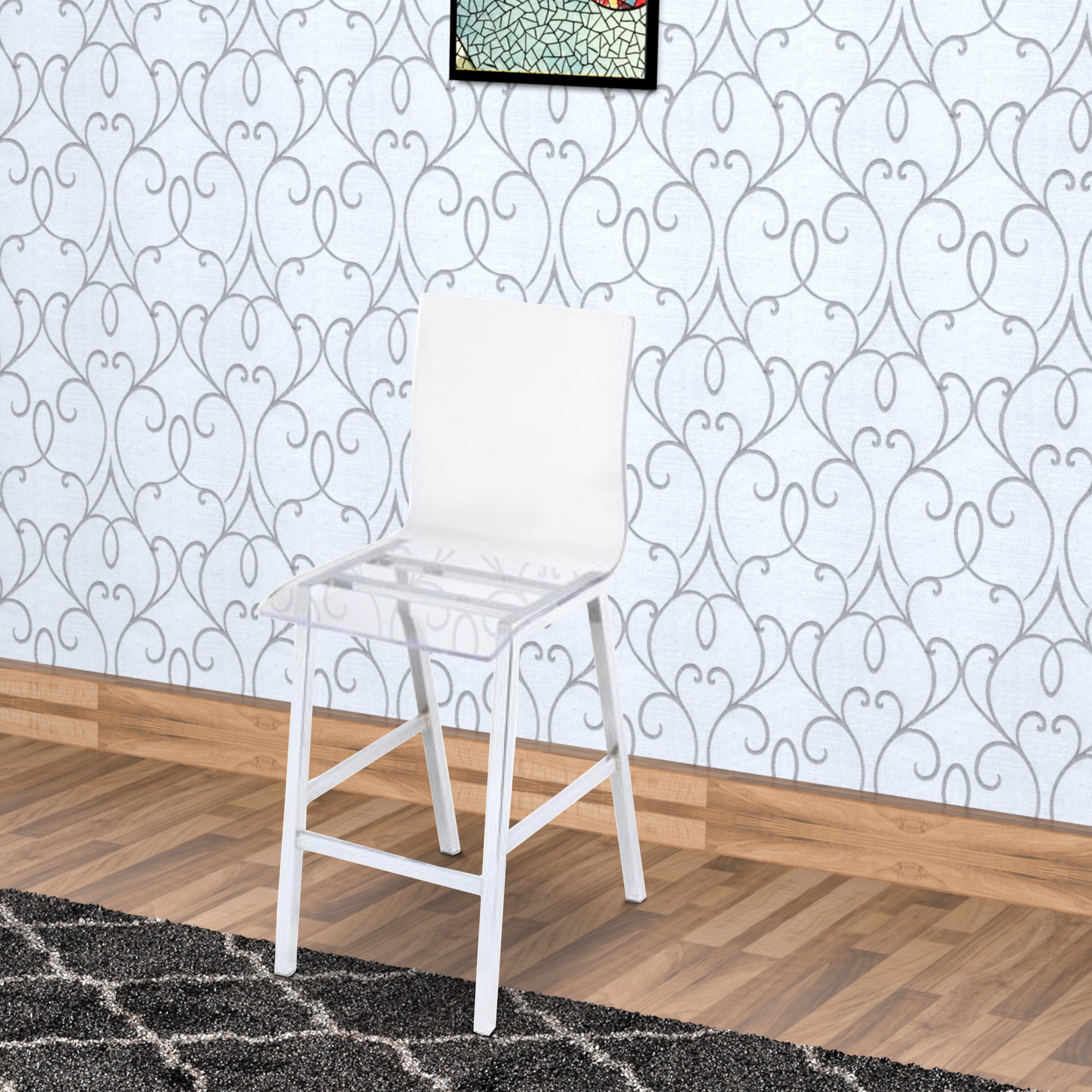 Benzara Counter Height Dining Chair Clear Acrylic, Chrome, Set of 2
